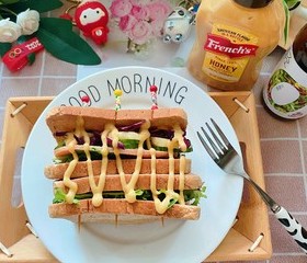 蜂蜜芥末酱全麦三明治轻食沙拉能量早餐的做法 步骤21