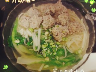 肉丸鲜汤面,面条全熟就可以出锅啦，滴上几滴香油，放上香葱碎，味道美极啦。口重的同学可以配上一点榨菜